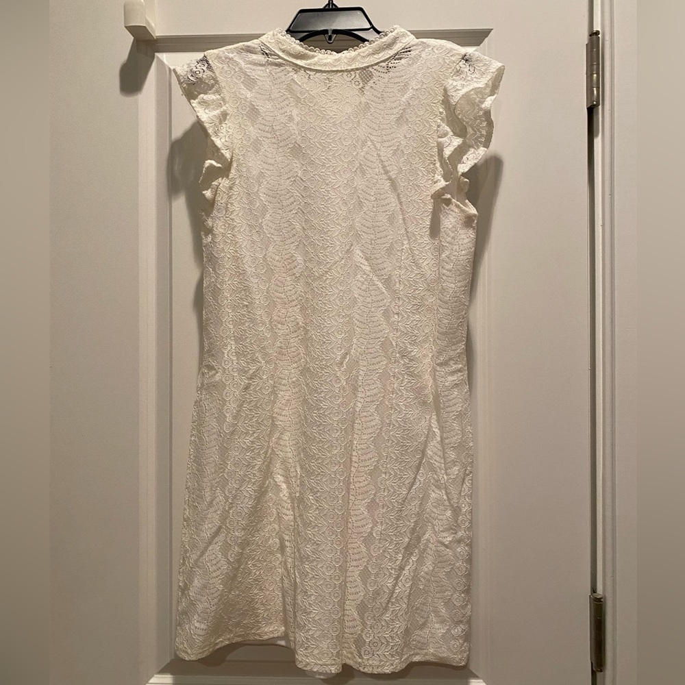 As U Wish White Lace Shift Mini Dress with High Neckline